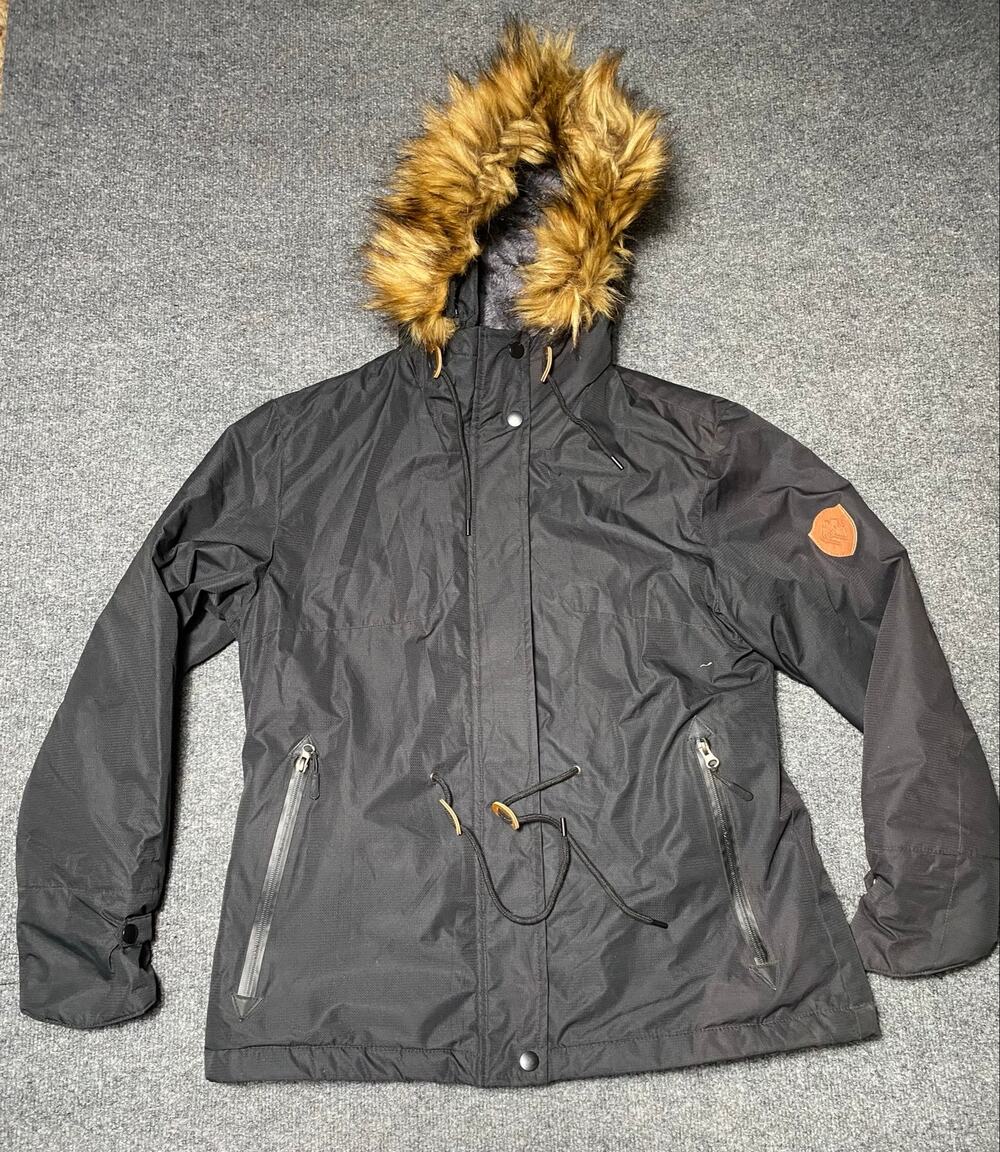 Wantdo Black Waterproof Ski Jacket Faux-Fur Trimmed Hood Women’s L